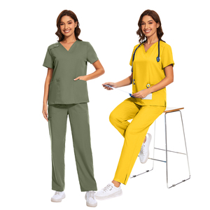 Ensembles d'uniformes médicaux pour femmes, pantalons à jambes larges côtelés à taille élastique, en tissus extensibles, pour dentistes et infirmières, vente en gros - Product Image 1