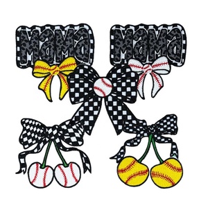 Gestickte karierte Softball Baseball Bows Patch für Trucker Hat Softball Fußball Basketball Fußball Baseball Eisen Stickerei - Product Image 1