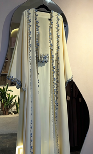 Abaya amarilla bordada, vestido musulmán de manga larga, túnica islámica tradicional, OEM, ODM, color y tela personalizados - Product Image 6
