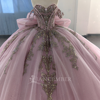 Robes de Quinceañera Scintillantes avec Dentelle Florale et Perles, Épaules Dénudées, Vestidos de 15 Ans, pour Fête d'Anniversaire et Bal de Promo Lsmc16-2