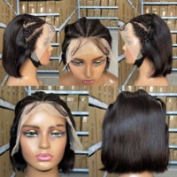 Perruque courte bouclée en cheveux humains brésiliens avec dentelle transparente 13x4, coupe pixie, perruques tressées pour femmes noires