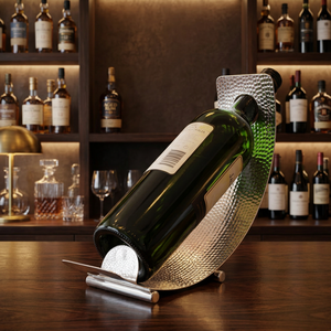 Porte-vin élégant en métal argenté moderne avec fonction anti-ternissement - Product Image 3