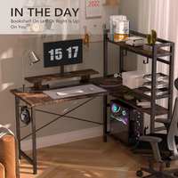 Bureau de jeu en bois en forme de L pour la maison, avec éclairage LED, prise de courant, design durable pour l'apprentissage, les études et l'utilisation informatique