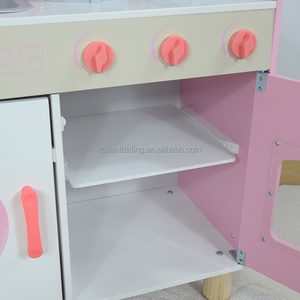 Grande cuisine de jeu en bois pastel pour enfants avec réfrigérateur vintage, micro-ondes, cuisinière et évier, ensemble de cuisine d'imitation haut de gamme - Product Image 6