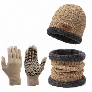 Winter Fashion Knitted Soft Wool Three Piece <b>Set</b> Solid Color Warm Hood Luxury Beanie Gloves <b>Hat</b> <b>and</b> <b>Scarf</b> <b>Set</b> Men <b>Woman</b> - Product Image 6