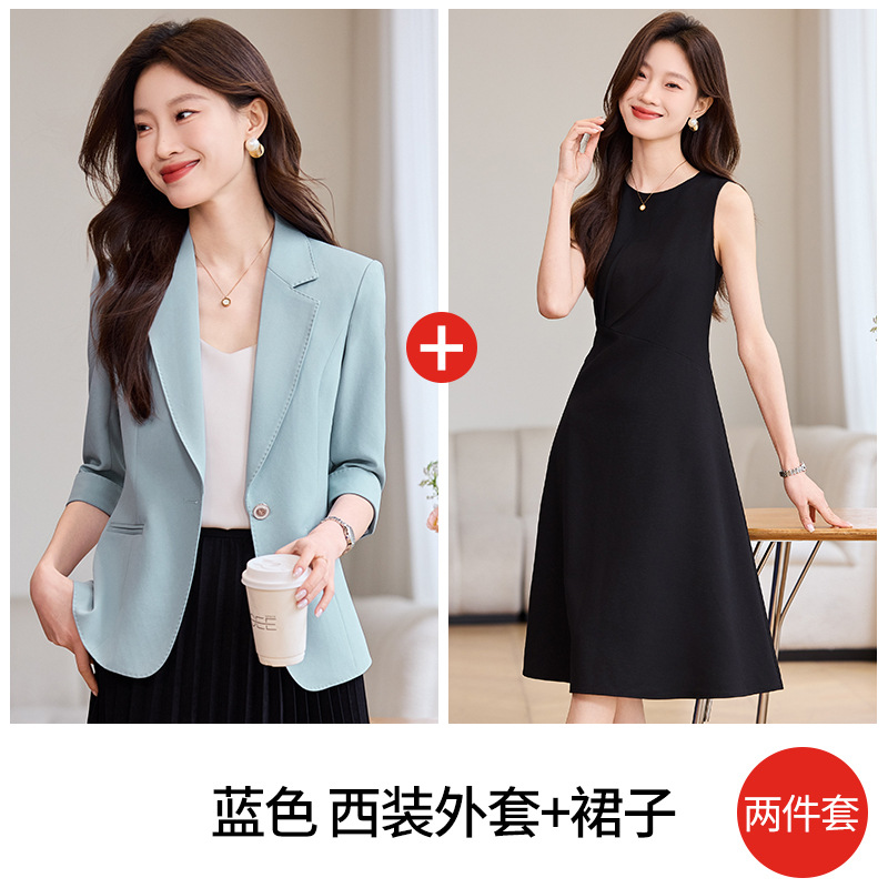 Blue suit and black dress