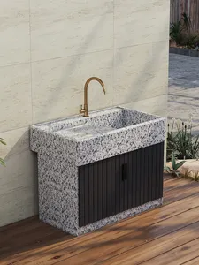 Lavabo de mármol moderno para baño y cocina. Diseño cuadrado elegante con aplicación al aire libre. ¡Mejora tu hogar hoy!