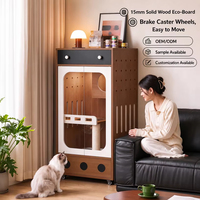 Villa pour chat d'intérieur multicouche OEM/ODM avec roulettes, capsule transparente, ouverture latérale, maison en bois pour chats