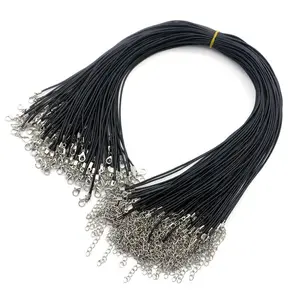 Rinhoo 100 pcs /batch adjustable braided 45cm black leather rope wax thread lobster clasp for DIY necklace pendant chain jewelry