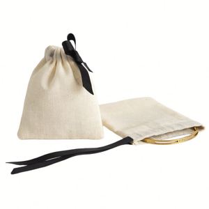 Sac à cordon en fibre de coton de bambou, sac de rangement pour bijoux en velours, sac cadeau pour bijoux - Product Image 1