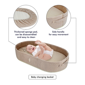 Cesta de pañales de terciopelo de peluche con logotipo de cuero personalizado, cestas de Moisés para bebé - Product Image 5