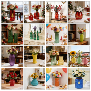 Vaso in Vetro Sfaccettato Stile Vintage, Vaso Decorativo in Vetro Colorato, Centrotavola per Matrimoni, Decorazione Casa, Vendita all'Ingrosso OEM - Product Image 6