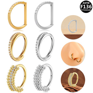 Anneau de nez en titane avec zircon incrusté, forme boule, bijou de piercing articulé ouvert pour piercing de nez ASTM F136 - Product Image 1
