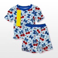 DH ODM Americana Summer Style: Setelan Pakaian Anak Bahan Bambu Merah Putih Biru dengan Motif Ceri & Bintang untuk Pasar Kanada