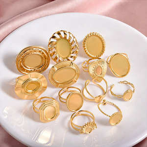 Bague en acier inoxydable à base creuse, sertissage minimaliste, personnalisable, accessoires de bijouterie, bagues ouvertes serties de pierres précieuses - Product Image 1