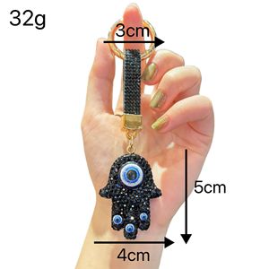 Porte-clés et breloque de sac en strass scintillant, style bohème turc, avec motifs Œil protecteur, Main de Hamsa en cristal porte-bonheur et Amulette Nazar bleue, vente en gros - Product Image 5