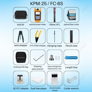 Kit d'outils pour <span class=keywords><strong>fibre</strong></span> optique FTTH, couteau coupeur de <span class=keywords><strong>fibre</strong></span> FC-6S, ciseaux Kevlar avec compteur de puissance optique, 19 pièces/ensemble, 10mW Visual F - Product Image 4