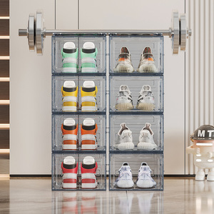 Transparent Foldable <b>Shoe</b> <b>Box</b> Stackable Side Opening Plastic Sneaker Storage Organizer Rectangle Shape Standing Type - Product Image 2