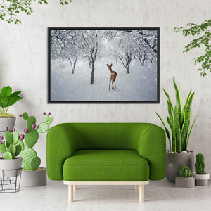 Printed Canvas: Winter Deer in Snowy Forest - Elegant Wall Art,<b>BLACK</b> <b>FRAMED</b> CANVAS - Product Image 3