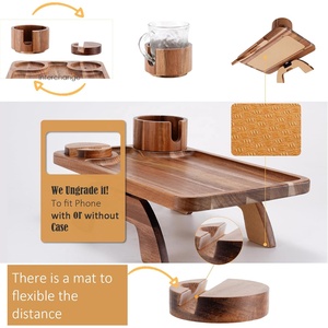 Vassoio portabicchieri per divano, grande <span class=keywords><strong>Clip</strong></span> per divano in legno di Acacia sul tavolino con supporto per telefono ruotato sul bracciolo | Homex_BSCI Factory - Product Image 4