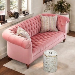 Canapé rectangulaire en tissu pour salon de style campagnard <span class=keywords><strong>français</strong></span>, style américain simple, rétro, en flanelle, avec boutons, design de créateur, trois places - Product Image 2