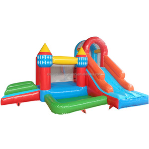 Bán Chạy Nhất Bán Đầy Màu Sắc Lâu Đài Bouncy 4M * 6M 0.55Mm PVC <span class=keywords><strong>Inflatable</strong></span> Nhà Nhảy Lâu Đài Với Hồ Bơi Trượt Nước Cho Công Viên Nước - Product Image 1