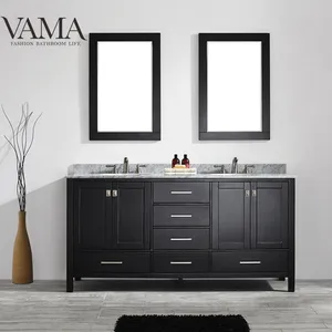 VAMA 723072 Meja Rias Kamar Mandi Kayu Solid Furnitur Ukuran Besar Mangkuk Ganda Baru 72 Inci