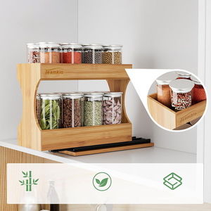 Solid Wood Kitchen Storage Rack Custom Wood 3-Shelf Double-Layer Stand Kitchen Seasoning Bottle Storage Rack for Home Restaurant - Product Image 2