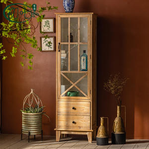 American Retro Style <b>Glass</b> Door Display Cabinet Multi Layer Storage <b>Sideboard</b> For Living Room Entryway Cabinet - Product Image 2