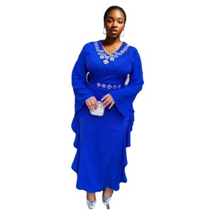 Vente en gros de nouveaux produits : Robe de soirée en mousseline de soie à manches longues, couleur unie, ornée de perles, tendance - Product Image 3