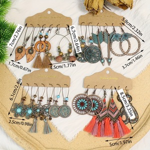 Boucles d'oreilles pendantes tendance style bohème en alliage avec pompons pour femme, ensemble de bijoux de fête - Product Image 4