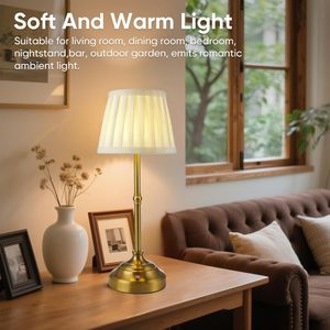 Modern Gold Dimmable Dining <b>Table</b> Atmosphere Night Light Bedside <b>Rechargeable</b> Fabric Cordless Led <b>Table</b> <b>Lamp</b> - Product Image 2