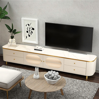 Meuble TV en plaque de roche blanche, meuble TV moderne avec support métallique, meuble de salon