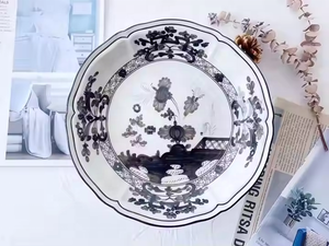 Piring dan Set Keramik bentuk bergelombang, Set piring makan malam tulang cetak bunga Vintage untuk pernikahan - Product Image 6