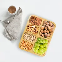 Planche à fromage en bambou écologique personnalisée avec 6 compartiments, logo gravé au laser pour fruits et apéritifs