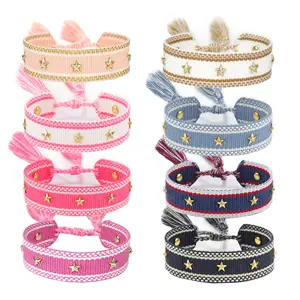 24 Colors 10pcs Star Rivet Tassel Bracelet Wholesale Handmade Braided Rope Adjustable Jewelry Wristband for Wedding Gift Party