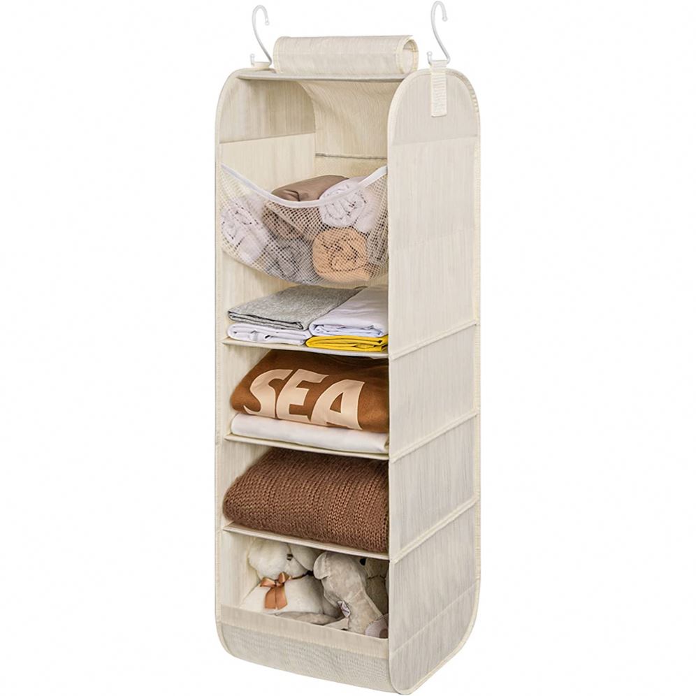 5 Tier Shelf Hanging Closet Organizer Hängende Regale für mit Seiten taschen faltbar und Aufbewahrung für Pullover