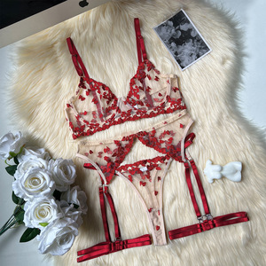 Ensemble de lingerie sexy trois pièces pour femme, broderie et empiècements, style industriel personnalisé - Product Image 5