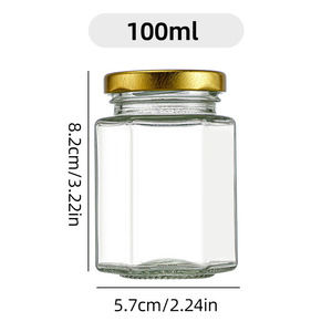 Frasco de Vidrio Transparente Hexagonal de 45 ml con Tapas Herméticas de Metal para Miel, Mermelada, Mantequilla de Maní, Galletas, Ensaladas - Product Image 4