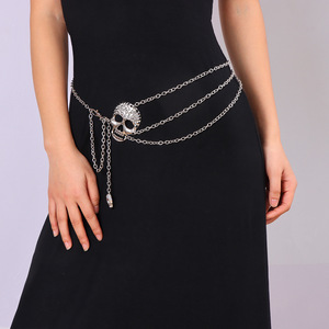 โซ่คาดเอวรูปหัวกะโหลกหลายชั้น สไตล์โกธิคพังก์ ทำจากโลหะ ประดับหัวกะโหลกขนาดใหญ่และหมุดโลหะ สำหรับงานปาร์ตี้ แฟชั่นเครื่องประดับร่างกาย - Product Image 5