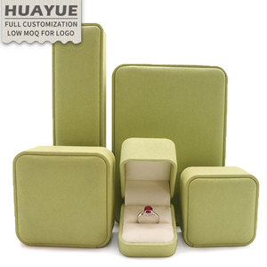 Wholesales Green Microfiber Flip Display Case Gift Jewellery Packaging Necklace Bracelet Ring Jewelry Box with Velvet Inserts