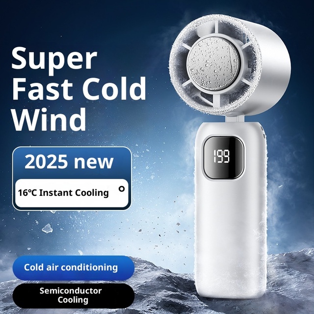 2026 New Handheld Fan Semiconductor Cooling Ice Pack 199 Speed Settings High Speed High Wind Power Outdoor Portable Fan
