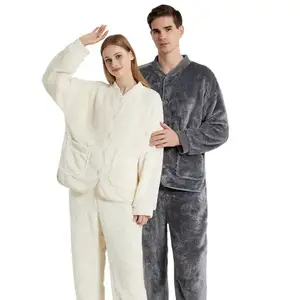 Мягкие коралловые флисовые пижамы женские зимние толстые теплые кардиганы Пара пижамы носить комплект домашней одежды