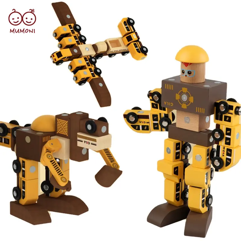 Fashion style magnetic assembly rail toys boys robot blocks games wooden engineering vehicle cool gifts