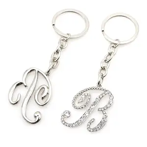 Wholesale custom blank metal rhinestone alphabet keyring accessories silver bling diamond letter b keychain