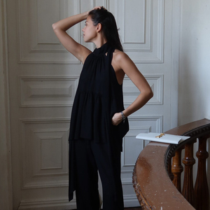 <strong>Black</strong> Halter <strong>Top</strong> Women's 2026 Spring Summer New Loose <strong>off</strong> <strong>Shoulder</strong> Long Sleeveless <strong>Top</strong> with Floating Straps - Product Image 3