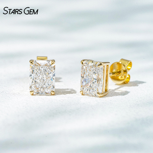Starsgem 1ct*2 Radiant Cut Lab Grown Diamond <b>Stud</b> <b>Earrings</b> 6.9*5mm with 18K Gold Rhodium Plated 4 Prongs Unisex Classic - Product Image 1