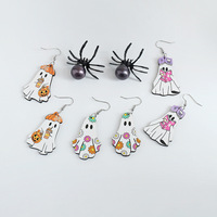 YEHHY Anting Liontin Laba-laba Hantu Warna-warni Halloween, Anting Hadiah Kreatif Gaya Lucu Vintage