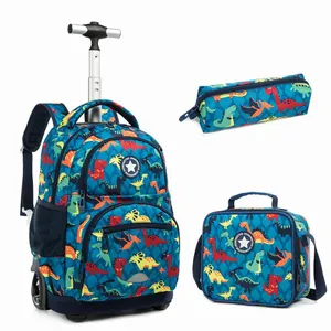 Jasminestar rNew Design Custom Logo Kids School Rolling Trolley Wheels Bagagem Mochila Com Lunch Box