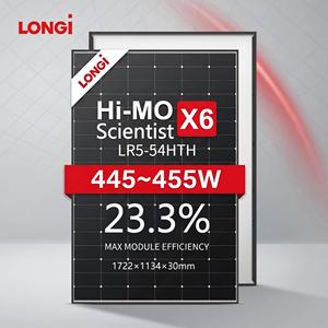 Module solaire monocristallin <span class=keywords><strong>Longi</strong></span> LR5-54HTH 445W 450W 455W Hi-Mo X6 avec cadre noir pour système solaire, garantie 25 ans - Product Image 1